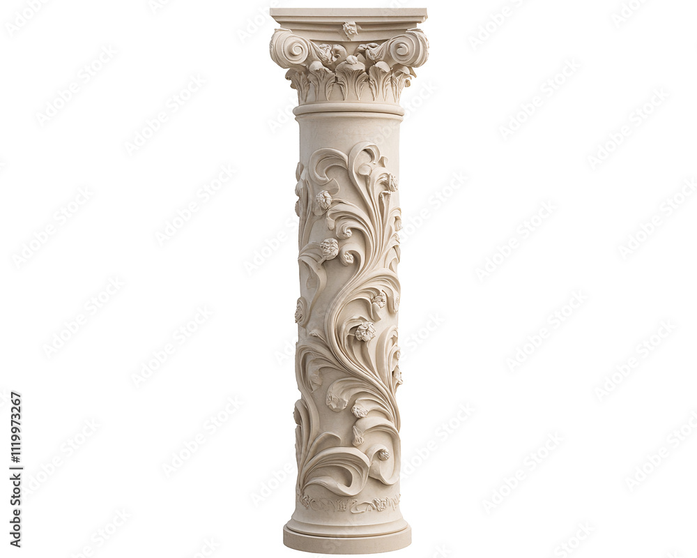 a white pillar with floral designs a white pillar with floral designs