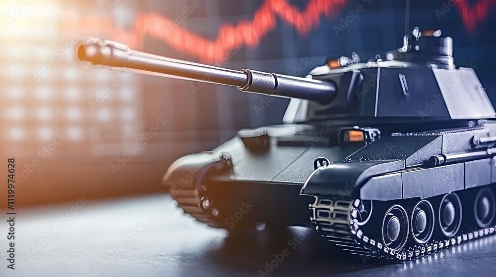 Fototapeta premium Military Tank Display During Global Conflict Analysis Urban Environment Stock Image Strategic Viewpoint Modern Warfare Concept