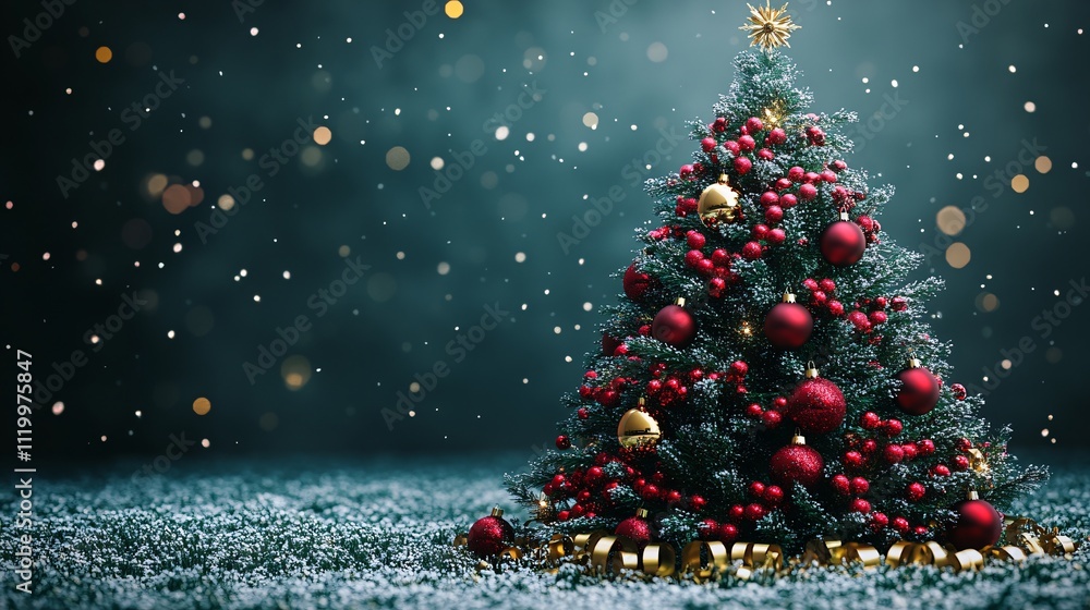 Elegant Green Christmas Tree with Red Ornaments Elegant Green Christmas Tree with Red Ornaments