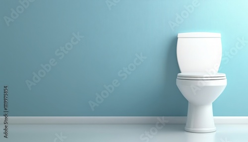 Modern white toilet against light blue wall in clean, minimalist bathroom design