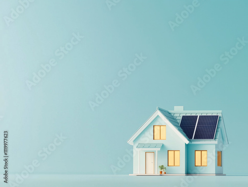 Wallpaper Mural Stylish Miniature House Model with Solar Panel Showcasing Smart Home Energy Efficiency and Sustainability Against a Clean Background Torontodigital.ca