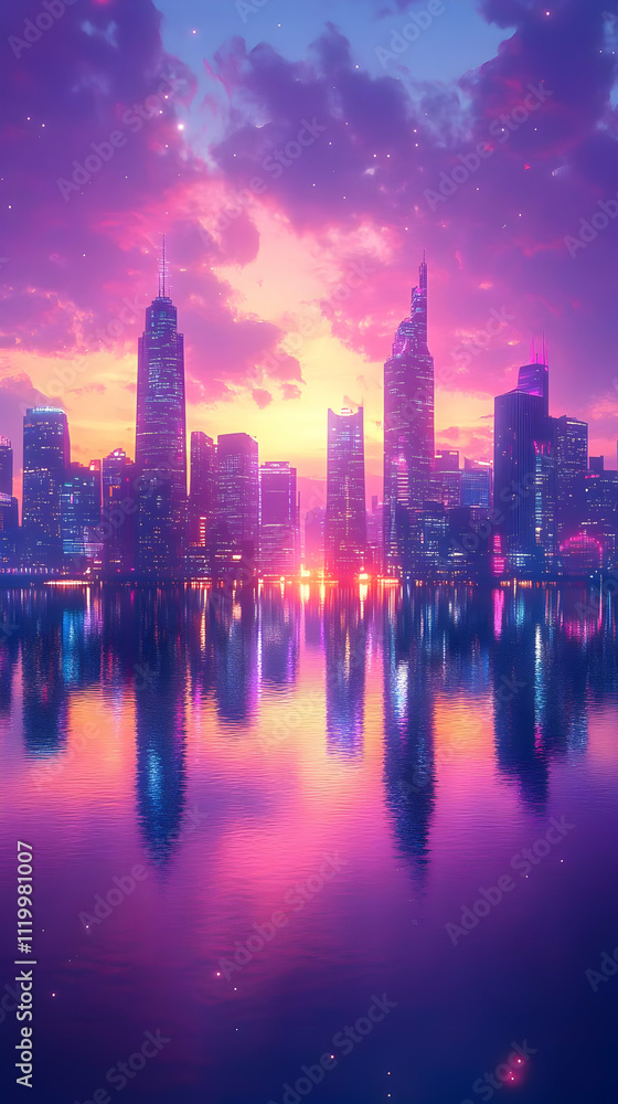 Obraz premium Neon Cityscape Illustration