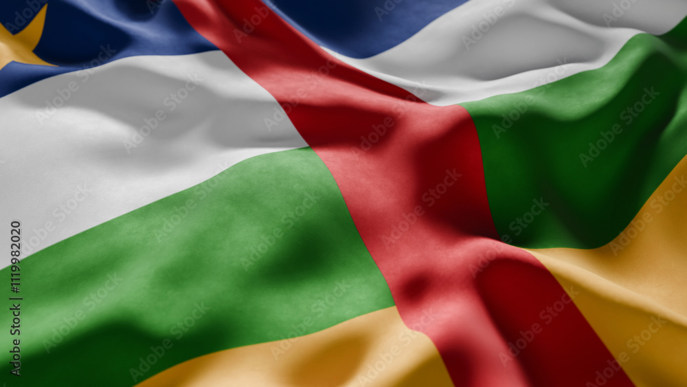 Close-up of Waving Central African Republic flag Close-up of Waving Central African Republic flag