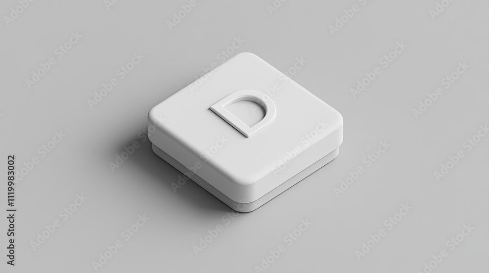 White square box with embossed letter D. White square box with embossed letter D.
