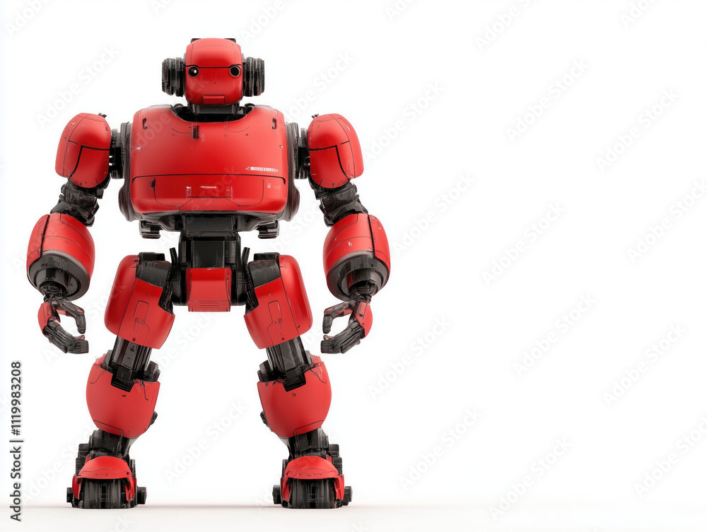 A Bold Red and Black Robot Created with Generative AI Techniques Shines Against a Crisp White Background A Bold Red and Black Robot Created with Generative AI Techniques Shines Against a Crisp White Background