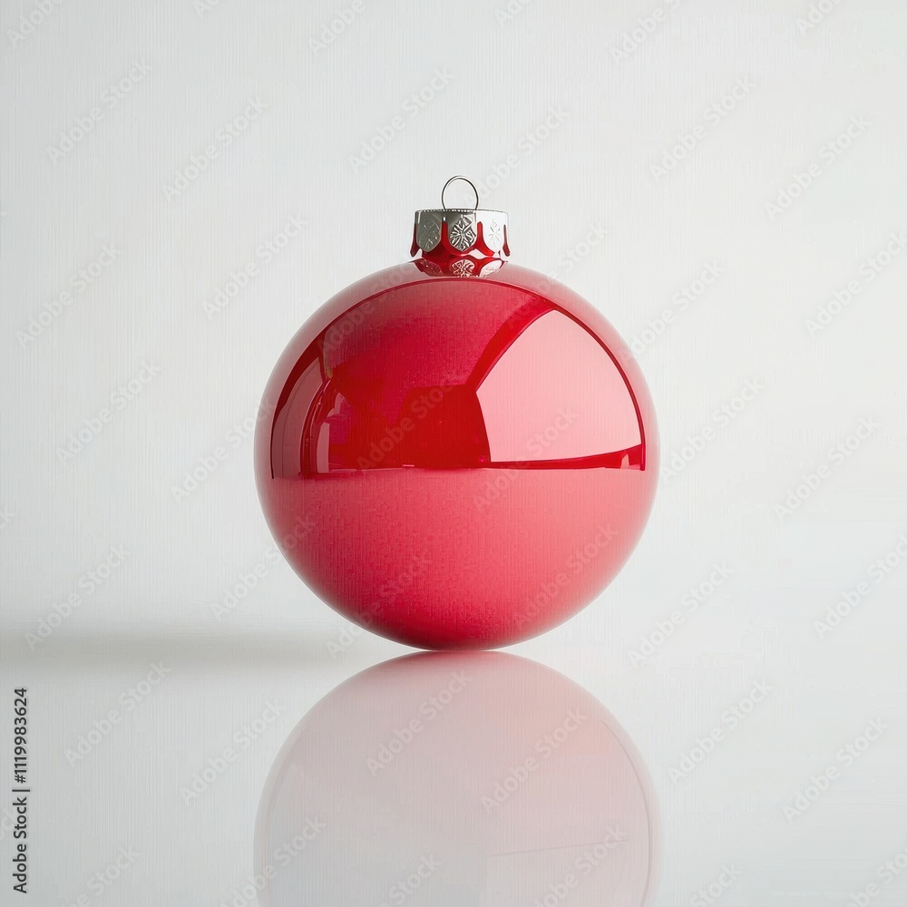 Glossy Red Christmas Ornament with Reflective Surface and Metal Cap Isolated on White Background for Festive Decor Glossy Red Christmas Ornament with Reflective Surface and Metal Cap Isolated on White Background for Festive Decor