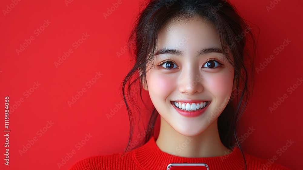 Happy Young Smiling Person Against Red Background Happy Young Smiling Person Against Red Background