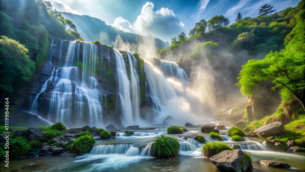 Fototapeta premium Cascading Serenity in the Heart of the Rainforest