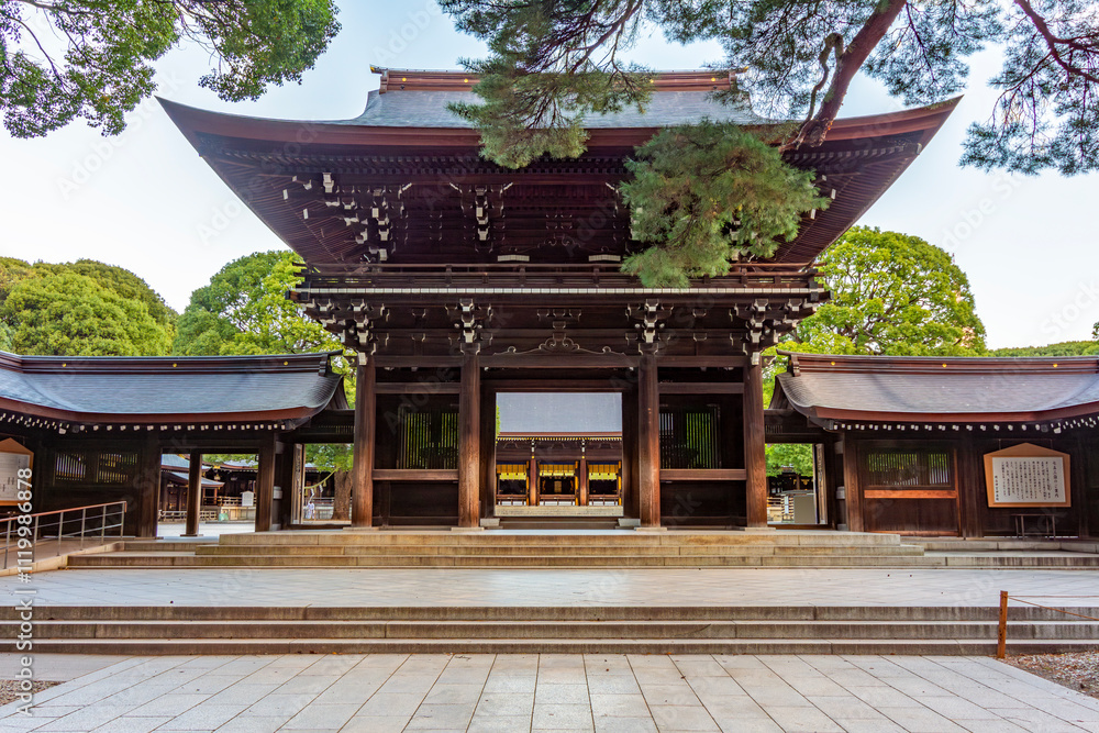 Main gate of Meiji Shinto shrine in Shibuya, Tokyo