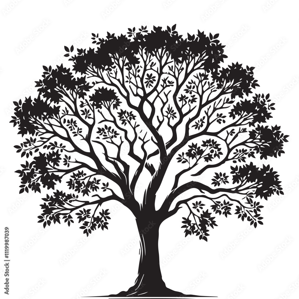 Obraz premium Tree silhouette vector with white background