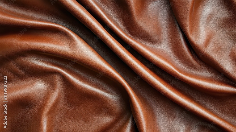 A luxurious and smooth drape of brown leather showcasing intricate folds, emphasizing texture and the richness of high-quality material in a close-up view. A luxurious and smooth drape of brown leather showcasing intricate folds, emphasizing texture and the richness of high-quality material in a close-up view.
