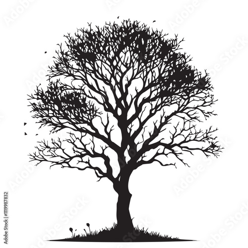 Tree silhouette vector with white background