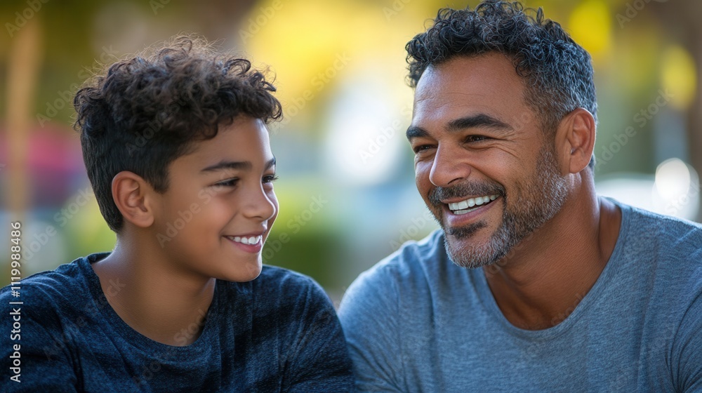 A joyful father and son sharing a moment in the park. A joyful father and son sharing a moment in the park.