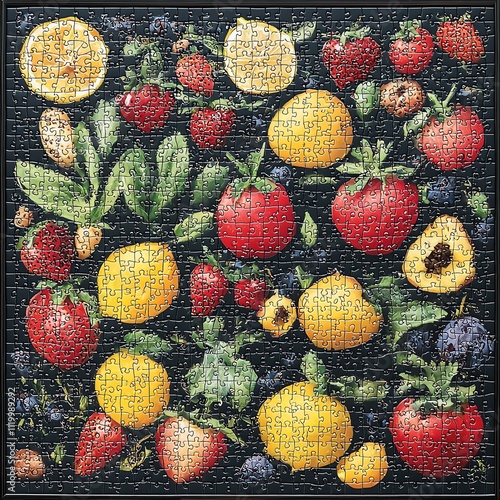 A Whimsical Fruit and Vegetable Themed Puzzle Design photo