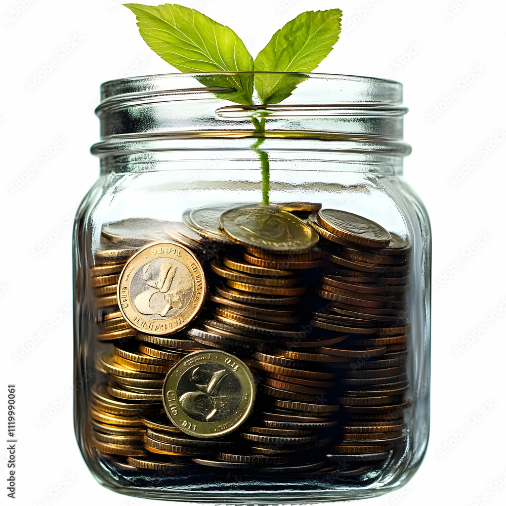 Glass Jar Plant Coins Illustration Glass Jar Plant Coins Illustration