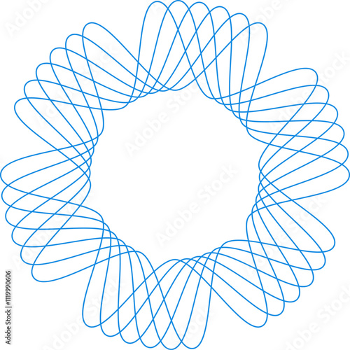 Circular rosette with hypnotic effect created by thin blue lines in a guilloche vector decorative element ideal for certificate, diploma, or currency design