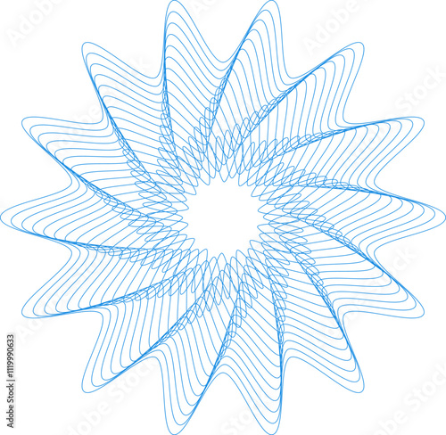 Circular rosette with hypnotic effect created by thin blue lines in a guilloche vector decorative element ideal for certificate, diploma, or currency design