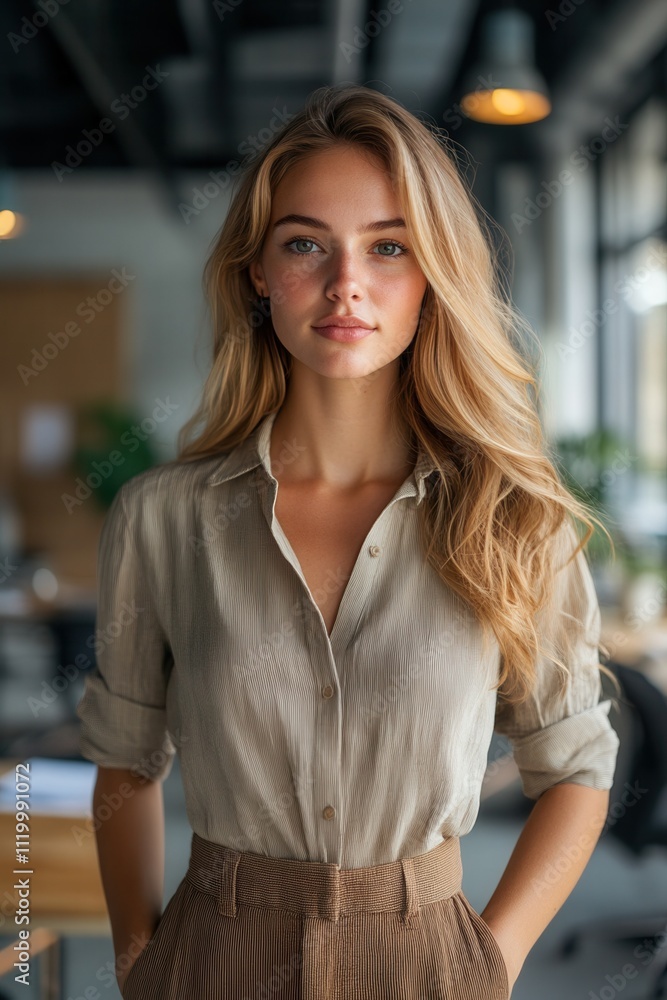 Professional woman in an office setting looking confidently at camera. Professional woman in an office setting looking confidently at camera.