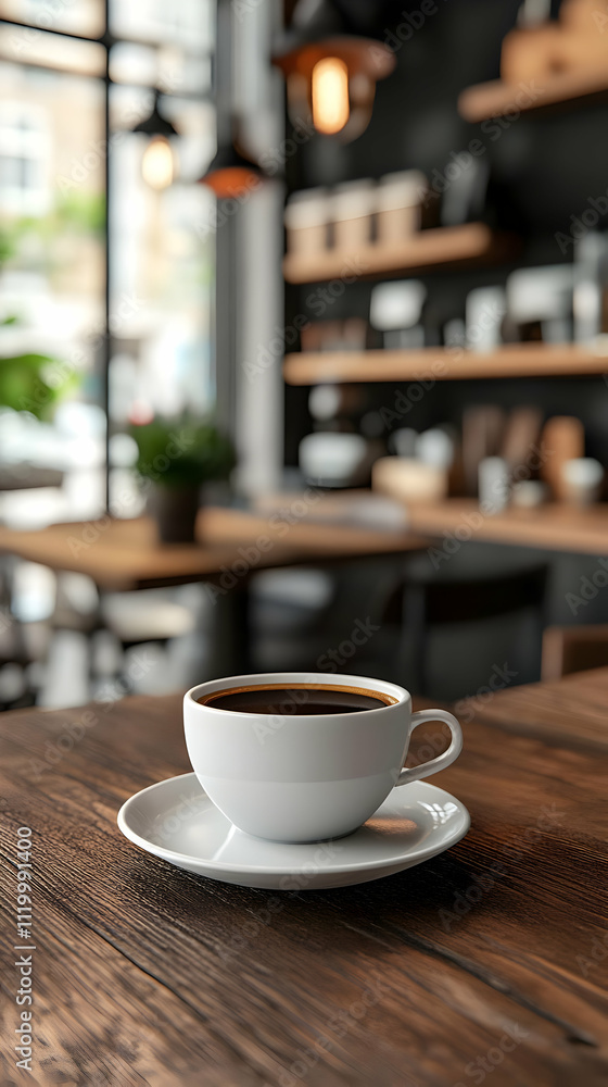 Fototapeta premium Coffee Cup on Wooden Table 3D Illustration