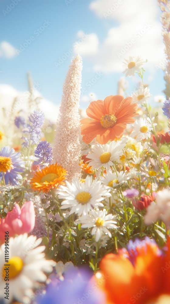 Fototapeta premium Vibrant aster flowers in full bloom scenic field nature daylight colorful environment late season beauty