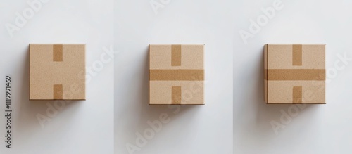 Cardboard Boxes on White Background in Three Different Views photo