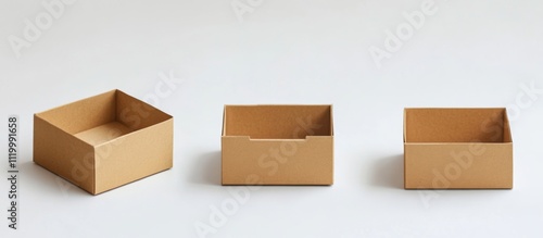 Cardboard Boxes on White Background in Three Different Views photo