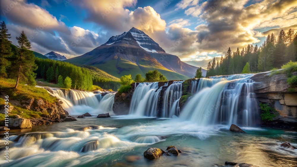 Fototapeta premium Cascading Mountain Waterfall in the Wilderness