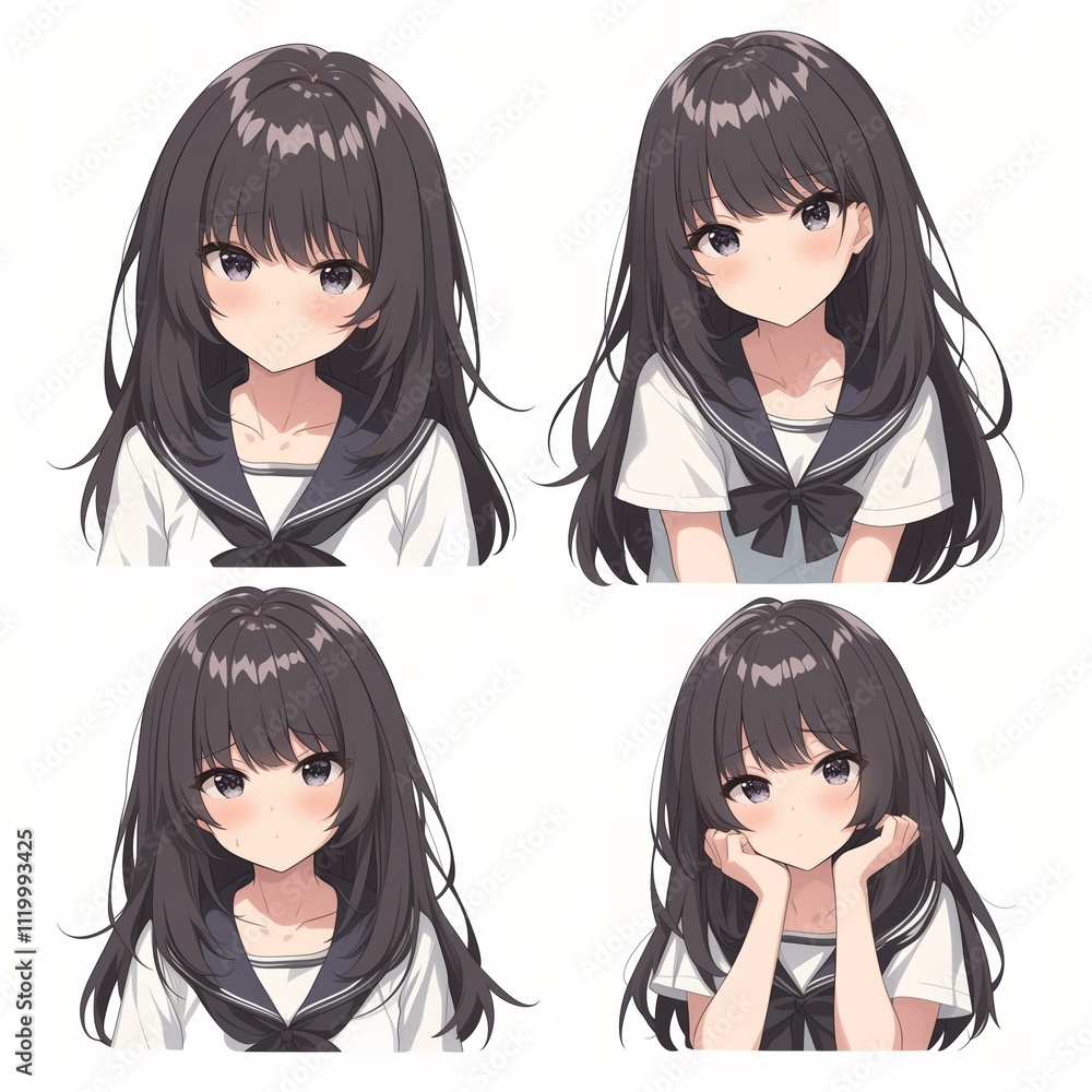 アニメ調の美少女の切り抜き用素材 アニメ調の美少女の切り抜き用素材