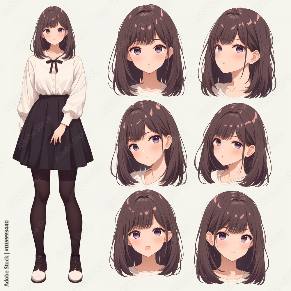 アニメ調の美少女の切り抜き用素材 アニメ調の美少女の切り抜き用素材