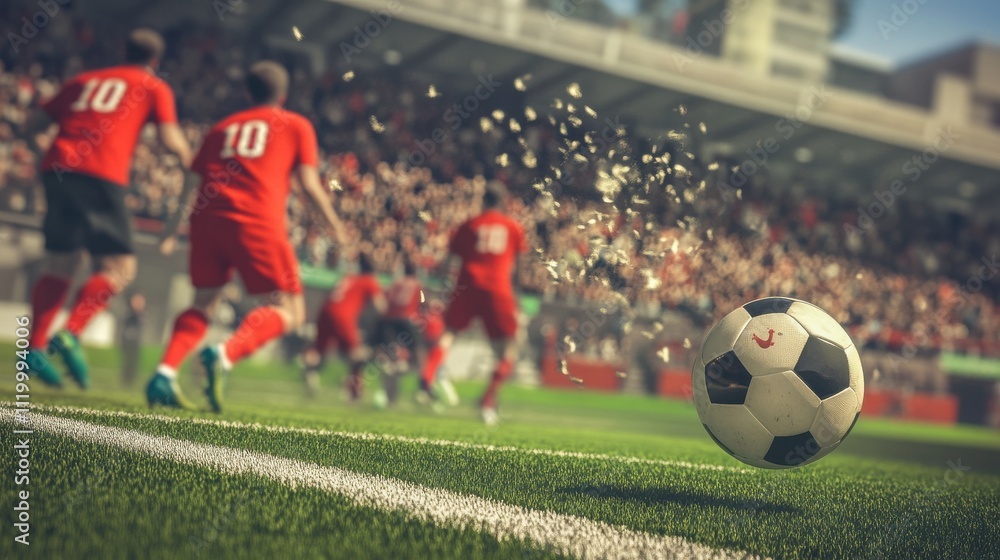 Fototapeta premium Soccer ball in action during an intense match on a professional field 