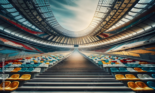 Bunte Sitzreihen in einem Stadion, Bestuhlung photo