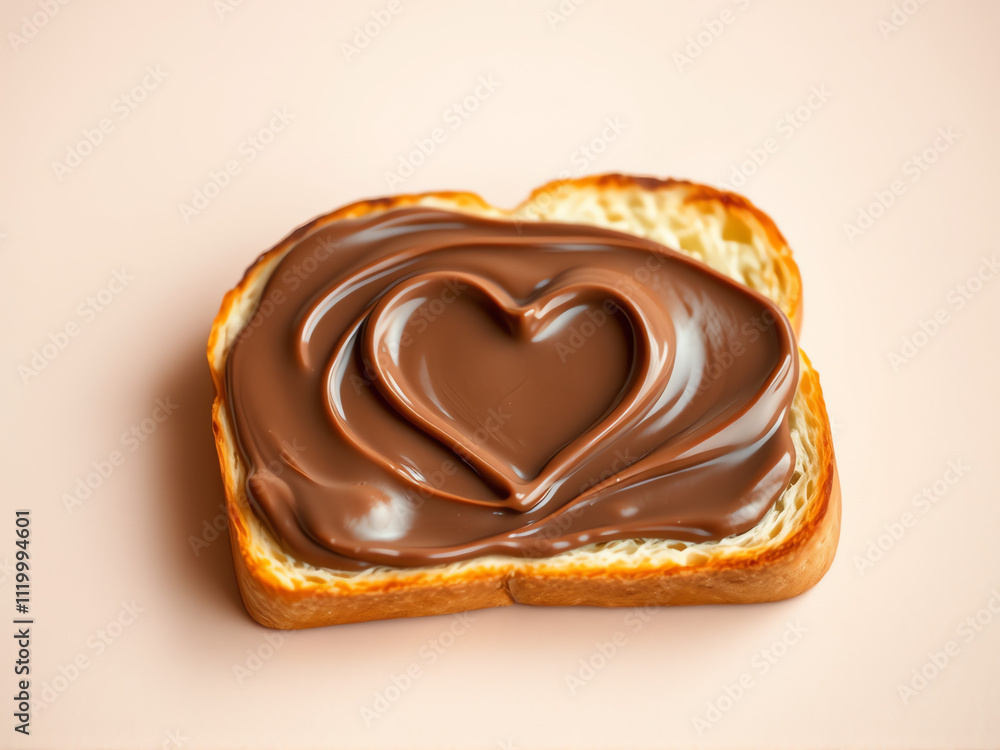 Heart-shaped chocolate spread elegantly spread on a slice of toast, showcasing a delightful breakfast treat. Heart-shaped chocolate spread elegantly spread on a slice of toast, showcasing a delightful breakfast treat.
