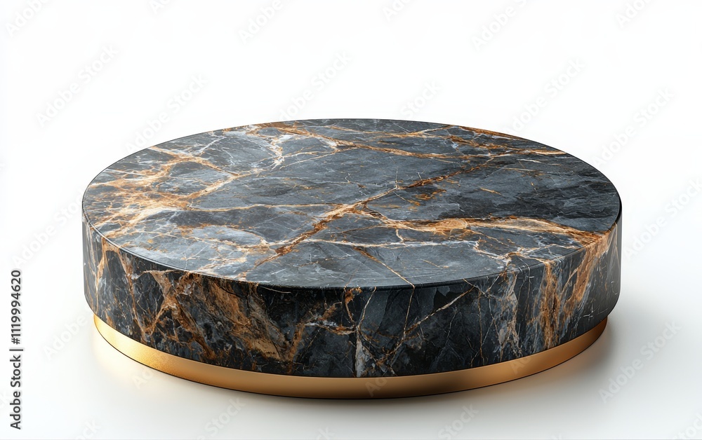 Elegant Round Marble Display Platform with Gold Accent Elegant Round Marble Display Platform with Gold Accent