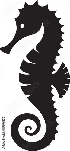 Elegant Black Seahorse Silhouette Vector Graphic