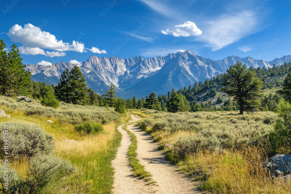 Serene Mountain Landscape with Hiking Path Serene Mountain Landscape with Hiking Path