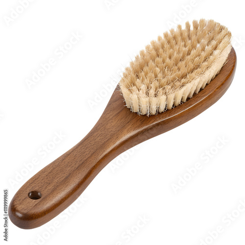 A classic wooden hairbrush with bristles visible, isolated on a transparent background photo