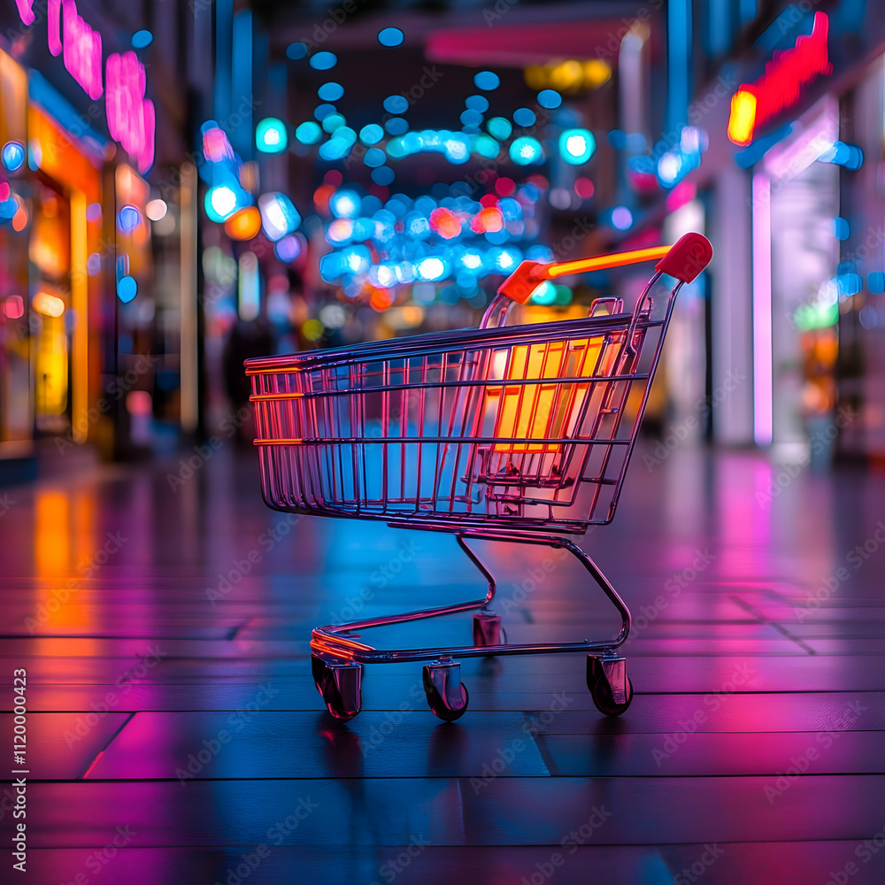 Neon Shopping Cart 3D Illustration Neon Shopping Cart 3D Illustration