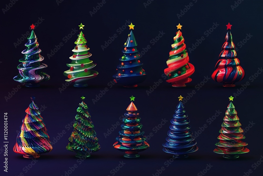 Twelve Vibrant Abstract Christmas Trees Festive Holiday Digital Art Collection Twelve Vibrant Abstract Christmas Trees Festive Holiday Digital Art Collection