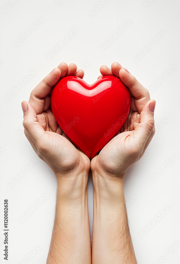 Fototapeta premium Gentle hands carefully hold a red heart.