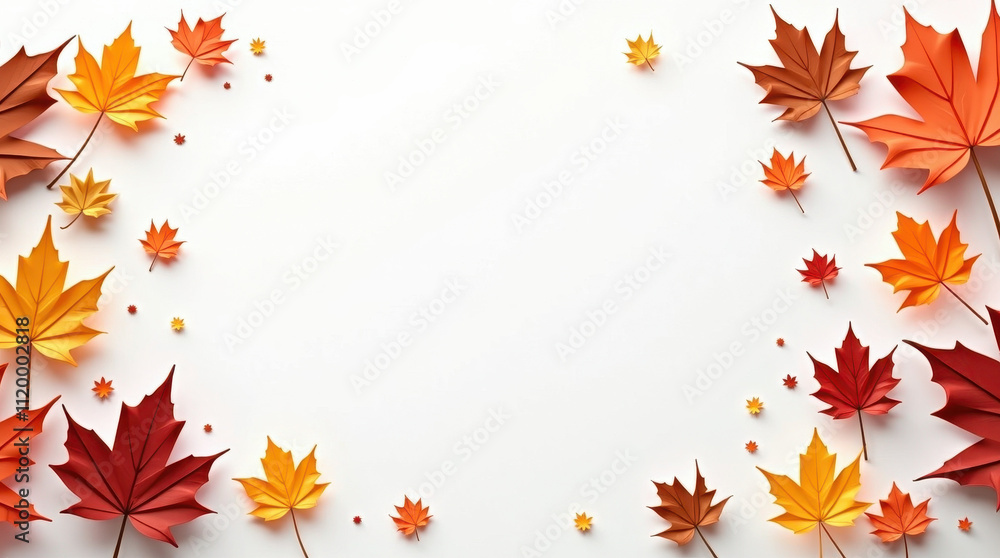 Autumn Leaves Illustration with Colorful Paper Cut Out Maple Leaves on White Background, Perfect for Seasonal Graphics and Fall-Themed Designs Autumn Leaves Illustration with Colorful Paper Cut Out Maple Leaves on White Background, Perfect for Seasonal Graphics and Fall-Themed Designs