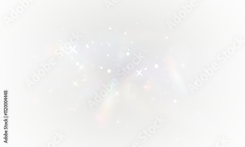 Rainbow light and white dust in Png format. The crystal shimmers with a rainbow effect. Png Background with bokeh light effect. PNG Gorgeous Christmas glowing background made of dust and confetti.	
