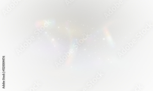 Rainbow light and white dust in Png format. The crystal shimmers with a rainbow effect. Png Background with bokeh light effect. PNG Gorgeous Christmas glowing background made of dust and confetti.	
