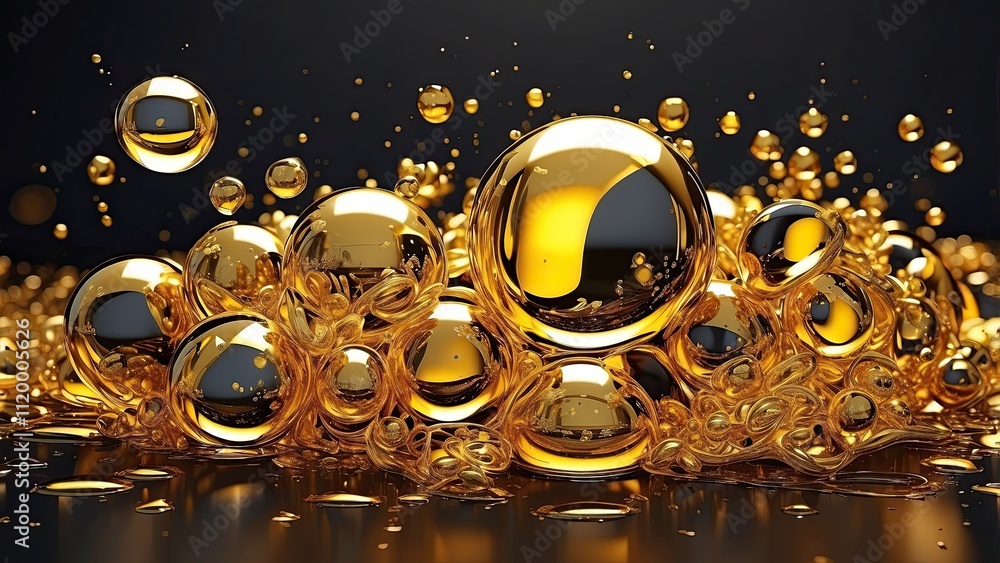 Golden liquid oil bubble elements with 3D rendering. Stock Illustration Golden liquid oil bubble elements with 3D rendering. Stock Illustration