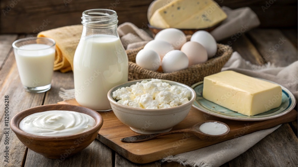 dairy products on wooden table dairy products on wooden table