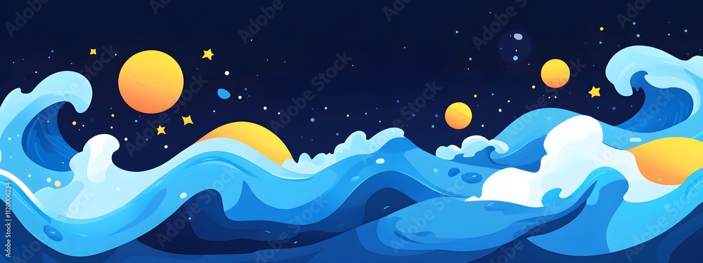 Flat vector illustration of blue ocean waves, simple flat design with a solid background Flat vector illustration of blue ocean waves, simple flat design with a solid background