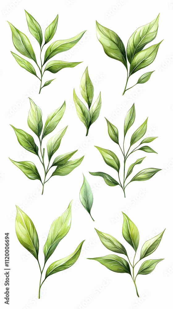 Fototapeta premium Watercolor Green Leaf Illustration