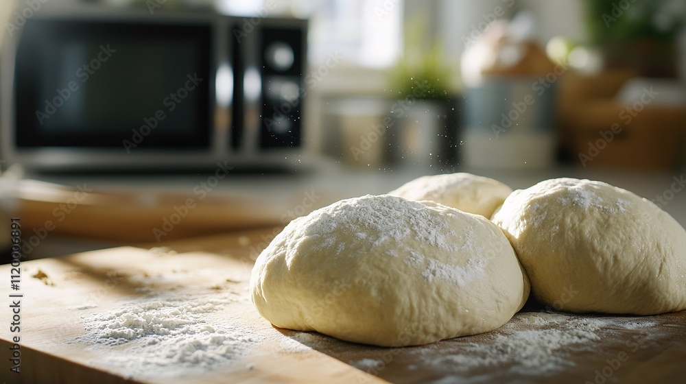 Beating bread dough on the back of a microwave cabinet Beating bread dough on the back of a microwave cabinet