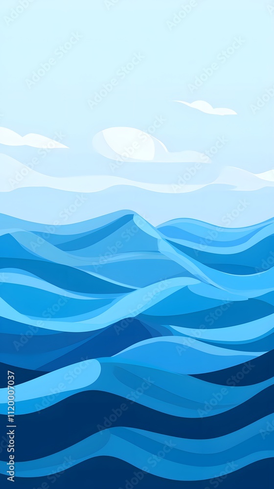 Flat vector illustration of blue ocean waves, simple flat design with a solid background Flat vector illustration of blue ocean waves, simple flat design with a solid background