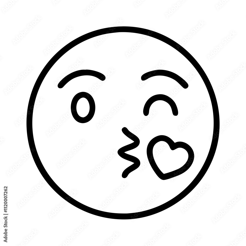 blowing kiss emoji Outline Icon, valentine icon - Black outline icon of blowing kiss emoji symbolizing valentines day, holidays, and festive in simple design blowing kiss emoji Outline Icon, valentine icon - Black outline icon of blowing kiss emoji symbolizing valentines day, holidays, and festive in simple design
