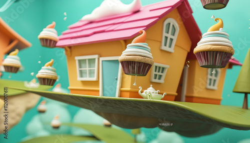 The upside down house hosted a tea party for gravity defying guests, serving floating cupcakes and levitating tea cups